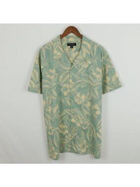 Banana Republic Soft Wash Men's XL Green Cream Cotton Tropical Button Up Shirt